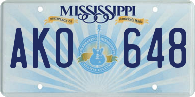 MS license plate AKO648