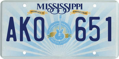 MS license plate AKO651