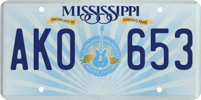 MS license plate AKO653