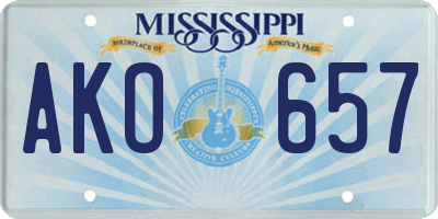 MS license plate AKO657