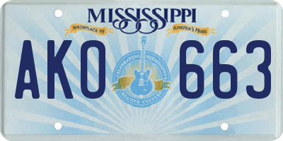 MS license plate AKO663