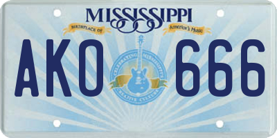 MS license plate AKO666