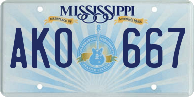 MS license plate AKO667