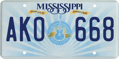 MS license plate AKO668