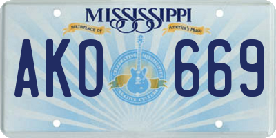 MS license plate AKO669
