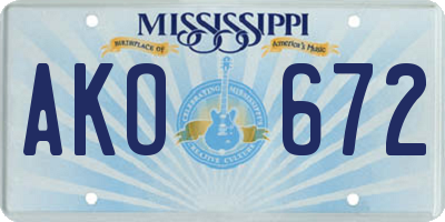 MS license plate AKO672