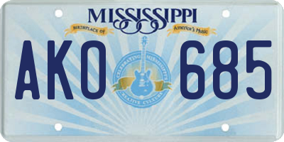 MS license plate AKO685