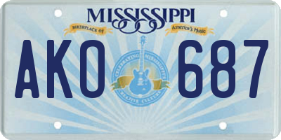 MS license plate AKO687