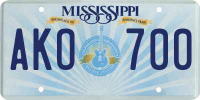 MS license plate AKO700