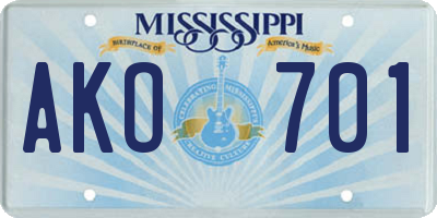 MS license plate AKO701
