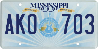 MS license plate AKO703