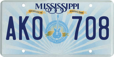 MS license plate AKO708