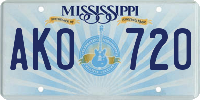 MS license plate AKO720