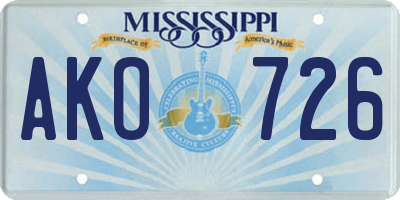 MS license plate AKO726
