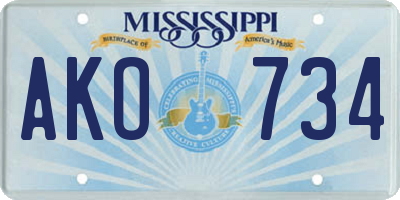 MS license plate AKO734