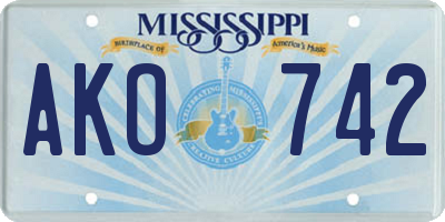 MS license plate AKO742