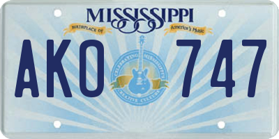 MS license plate AKO747