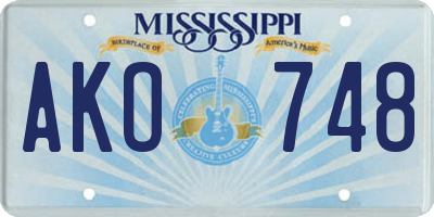 MS license plate AKO748