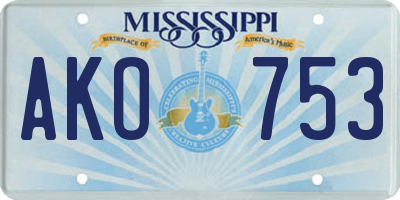 MS license plate AKO753