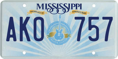 MS license plate AKO757