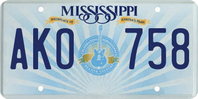 MS license plate AKO758