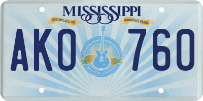MS license plate AKO760