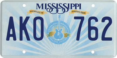 MS license plate AKO762