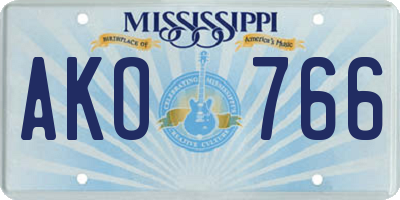 MS license plate AKO766