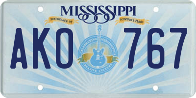 MS license plate AKO767