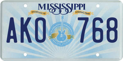 MS license plate AKO768