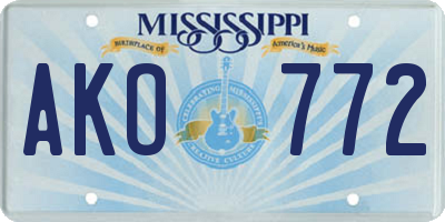 MS license plate AKO772