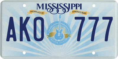 MS license plate AKO777