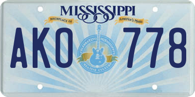MS license plate AKO778