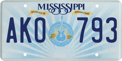 MS license plate AKO793