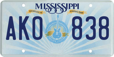 MS license plate AKO838