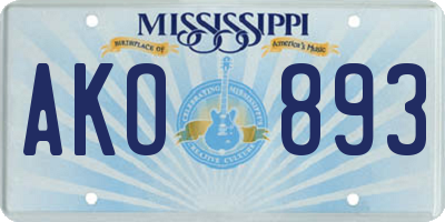 MS license plate AKO893