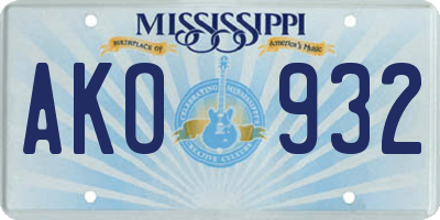 MS license plate AKO932