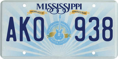 MS license plate AKO938