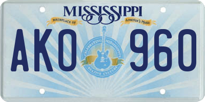 MS license plate AKO960