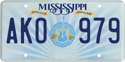 MS license plate AKO979