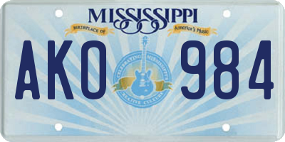 MS license plate AKO984