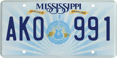 MS license plate AKO991