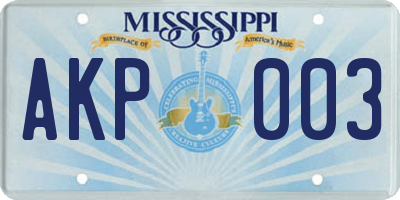 MS license plate AKP003