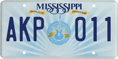 MS license plate AKP011