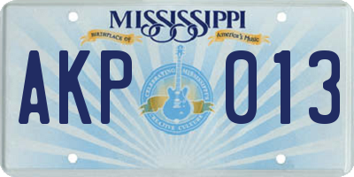MS license plate AKP013