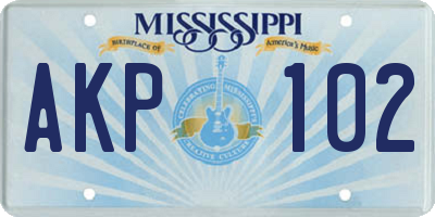 MS license plate AKP102