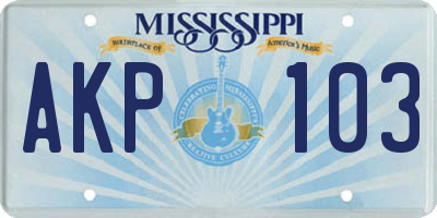 MS license plate AKP103