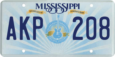 MS license plate AKP208