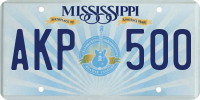 MS license plate AKP500
