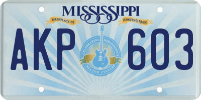 MS license plate AKP603